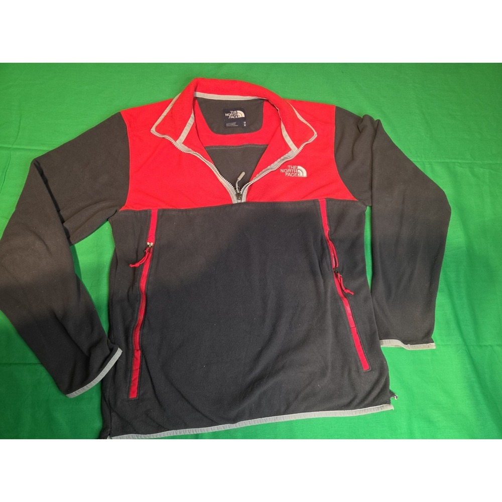 North Face 1/4 Zip Fleece Mens Size M Red And Grey Lightweight Outdoor